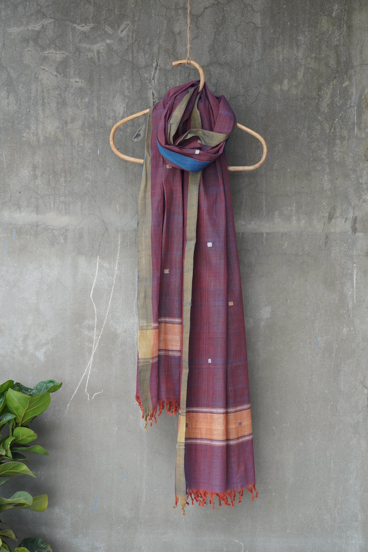 Purple natural dye cotton handwoven srikakulam jamdani dupatta