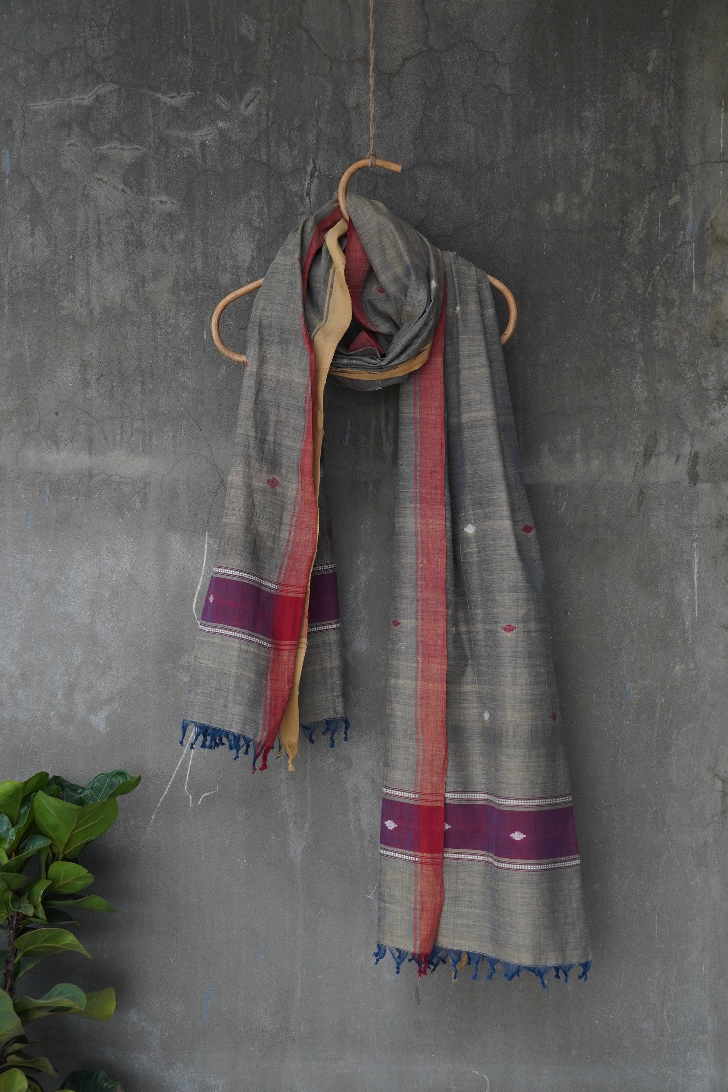 Short Blue green natural dye cotton handwoven srikakulam jamdani dupatta