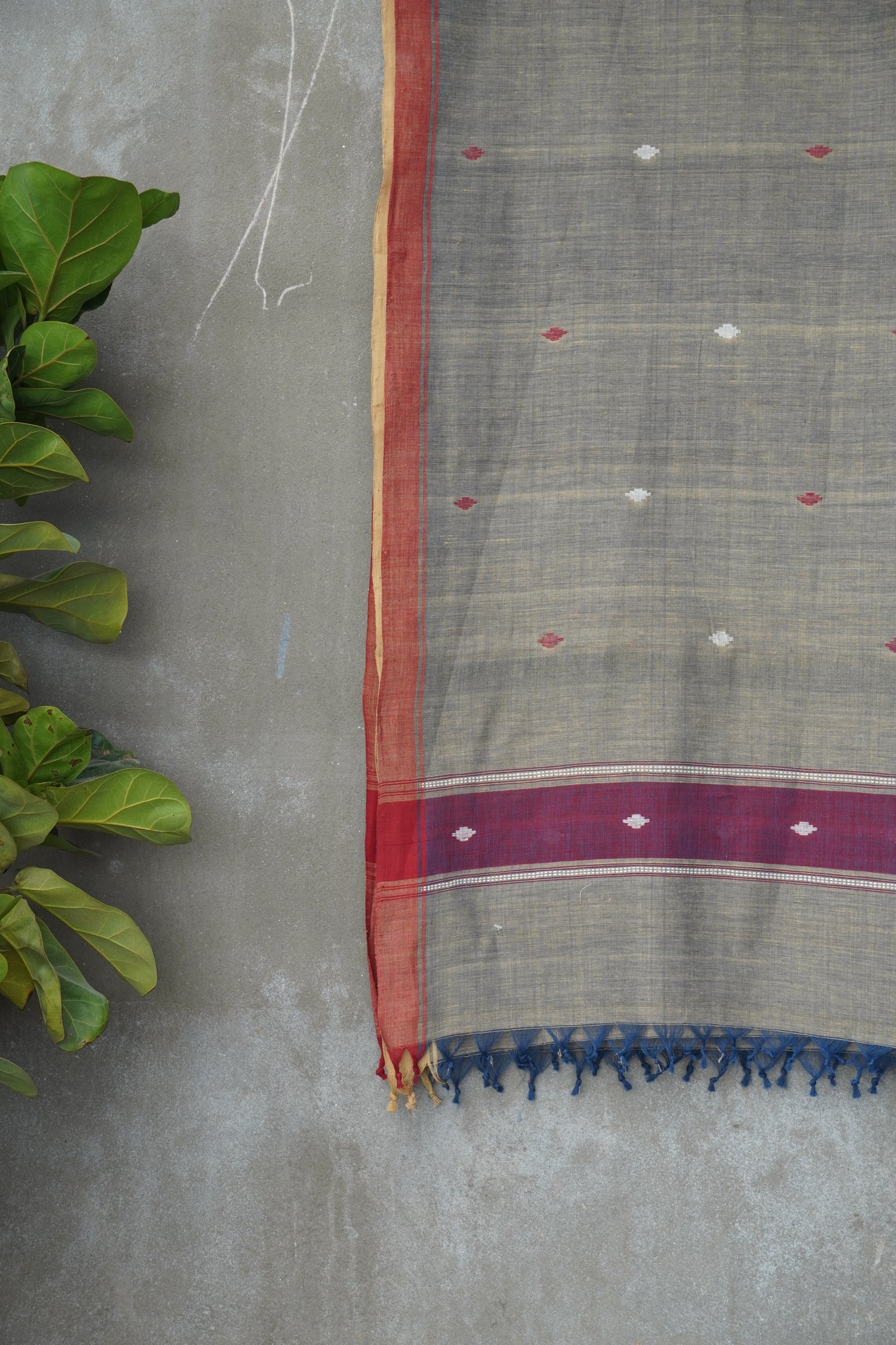 Short Blue green natural dye cotton handwoven srikakulam jamdani dupatta