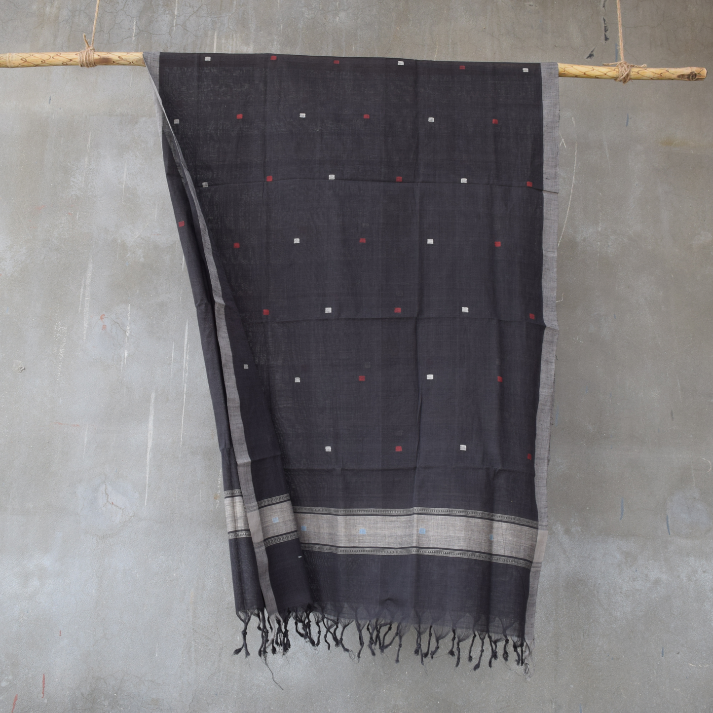 Black natural dye cotton handwoven srikakulam jamdani dupatta
