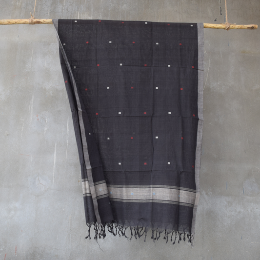 Black natural dye cotton handwoven srikakulam jamdani dupatta