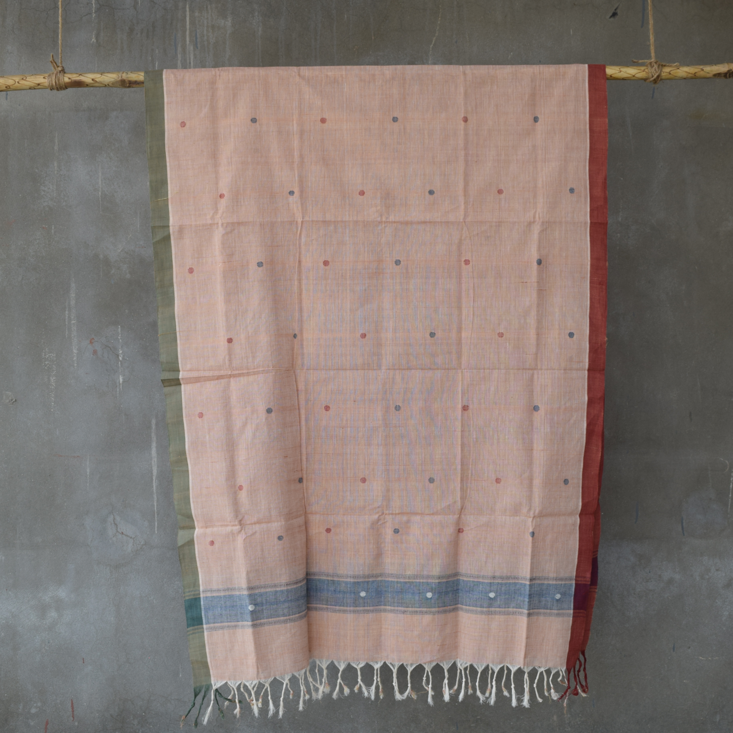 Pink natural dye cotton handwoven srikakulam jamdani dupatta