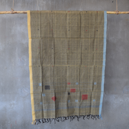 Green natural dye cotton handwoven srikakulam jamdani dupatta
