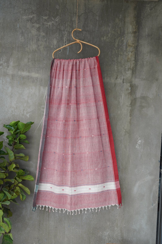Short pink natural dye cotton handwoven srikakulam jamdani dupatta