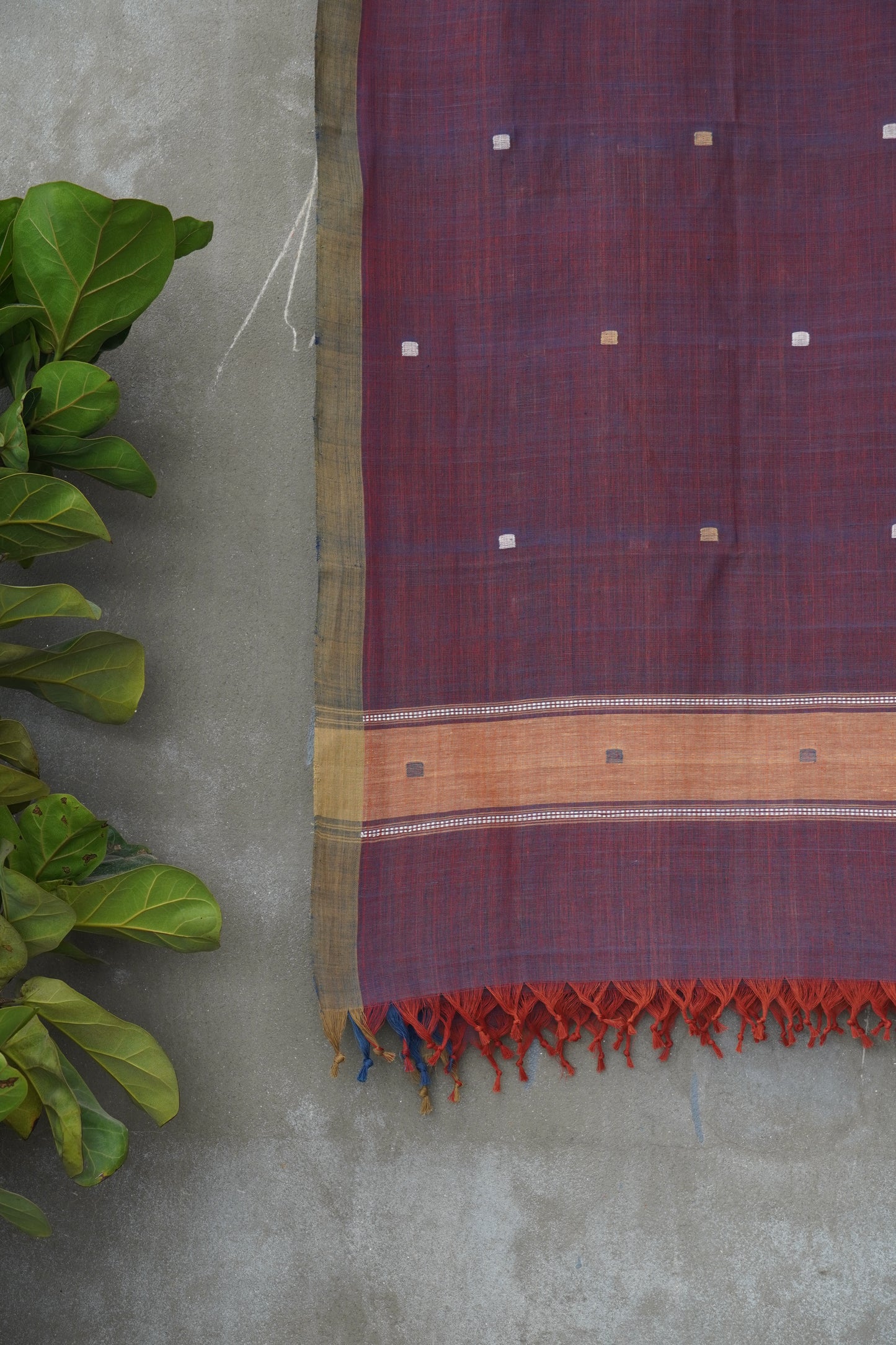 Purple natural dye cotton handwoven srikakulam jamdani dupatta
