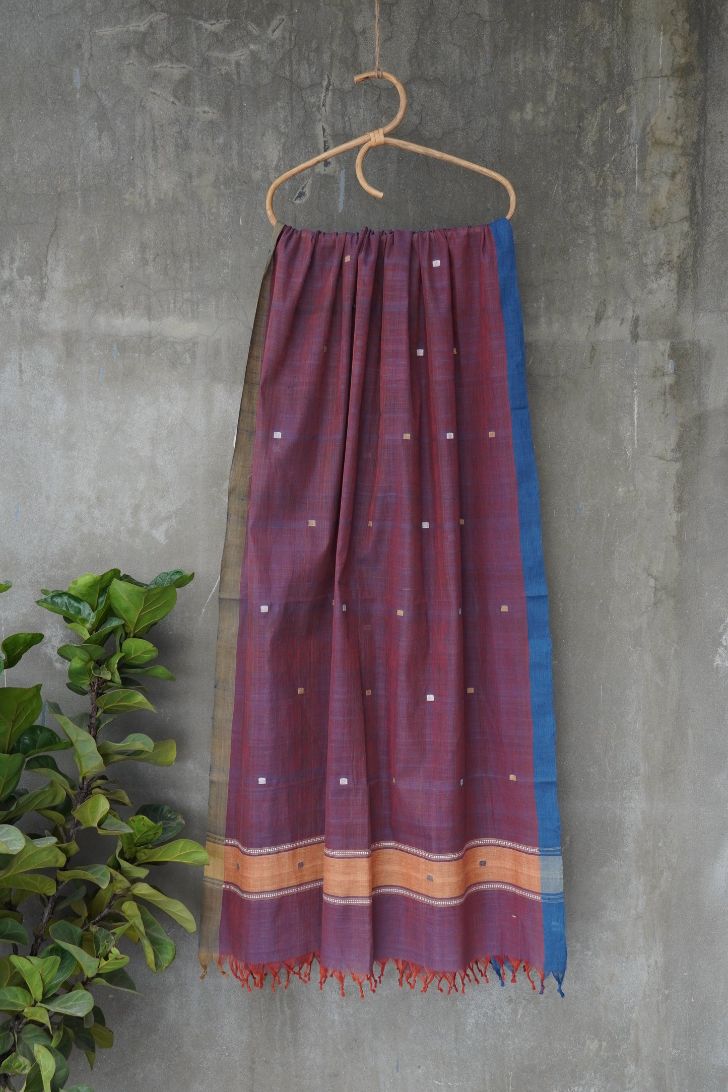 Purple natural dye cotton handwoven srikakulam jamdani dupatta