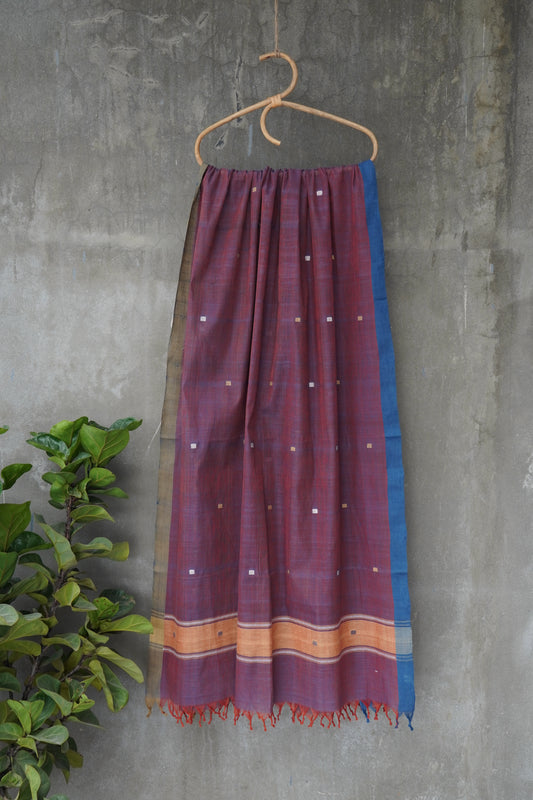 Purple natural dye cotton handwoven srikakulam jamdani dupatta