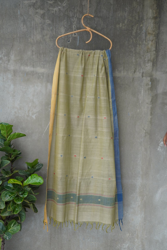 Short Green natural dye cotton handwoven srikakulam jamdani dupatta