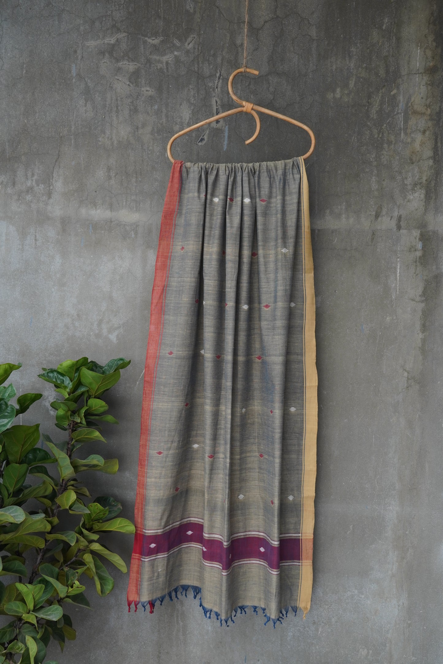 Short Blue green natural dye cotton handwoven srikakulam jamdani dupatta