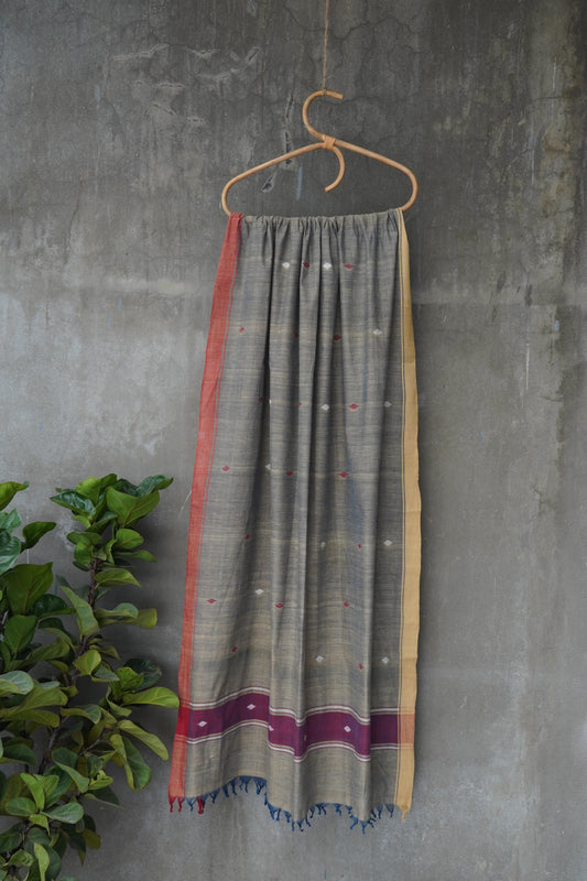 Short Blue green natural dye cotton handwoven srikakulam jamdani dupatta